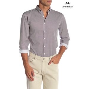 LINDBERGH NWT SLIM FIT L/S BUTTON-UP 100% COTTON PRINTED PURPLE SHIRT. SIZE XL